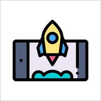 A rocket ship is flying over a phone vector