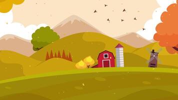 Autumn calming Landscape leaves falling and birds flying in the free land, 3d parallax animation calming beautiful nature. video