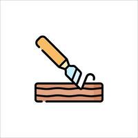 A wooden block with a knife on it vector