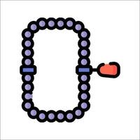 A letter o with a bead necklace and a red button vector
