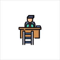A man sitting at a desk with a ladder vector