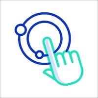 A hand pointing at a circle with a blue dot vector