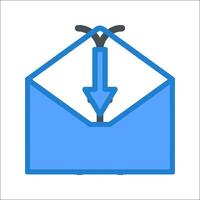 An envelope with a blue arrow pointing to it vector