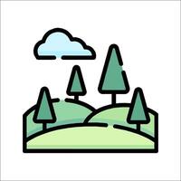 A green landscape with trees and clouds vector