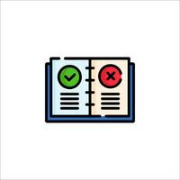 A book with a check mark and a cross vector