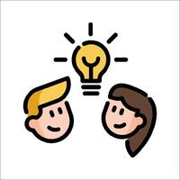 Two people are talking about an idea light bulb vector
