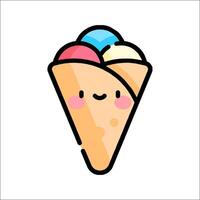 Ice cream cone with a cute face and smile vector