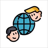 Two people are looking at a globe with a smile vector