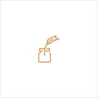 A line drawing of a bottle with a feather in it vector