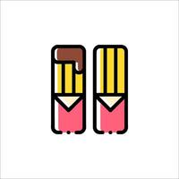 Two pencils with chocolate on them, one with a pink tip and one with a brown tip vector