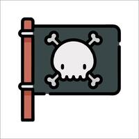 A skull and crossbones flag with a wooden pole vector