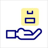 A hand holding a box with a yellow square vector
