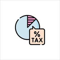 A pie chart with a percentage sign and a tax sign vector