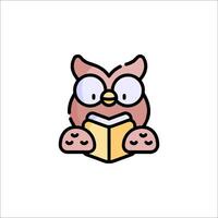 Owl reading book icon illustration vector
