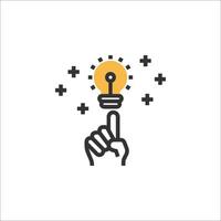 A hand pointing to an idea light bulb icon vector