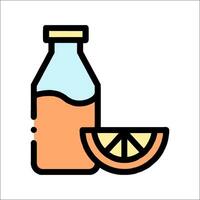 Orange juice bottle and slice of orange vector