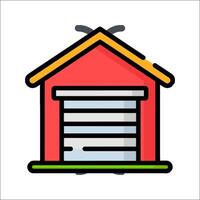 A red house with a garage door on it vector