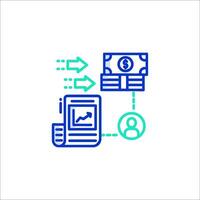 A line icon of a person holding a paper with money and a person holding a phone vector