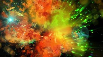 a bright galaxy made of billions of particles glows with neon and moves in space video