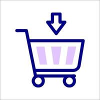 A shopping cart icon with an arrow pointing down vector