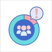 A pie chart with people in it and an exclamation mark vector