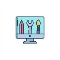 A computer monitor with a pencil, wren and other tools vector