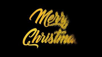 Golden particles forming the words Merry Christmas with transparent background. 3D animation video
