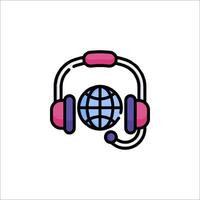 A call center logo with headphones and a globe vector