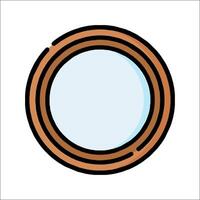 A round mirror with a brown frame on a white background vector