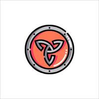 A red and orange logo with a black and white design vector