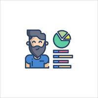 A man with a beard and a pie chart icon vector