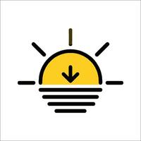 Sunrise icon with a yellow arrow pointing down vector