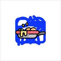 A frying pan with eggs and cheese in it vector