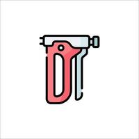 A red and white icon of a gun vector