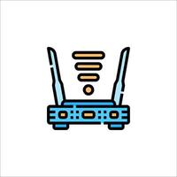 A router icon with a blue and yellow outline vector