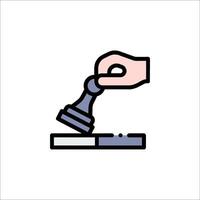 A hand holding a hammer and a piece of paper vector