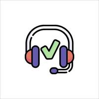 A call center icon with headphones and a check mark vector