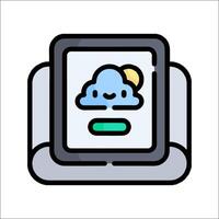 A tablet with a cloud and sun on it vector