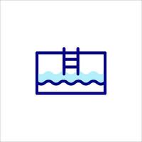 A blue line icon of a ladder in the water vector