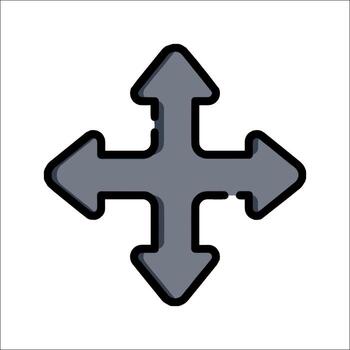 A gray cross with three arrows pointing in different directions vector