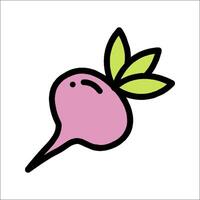 A beet with leaves on it is shown in a simple style vector