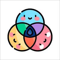 A cartoon character is surrounded by three circles vector