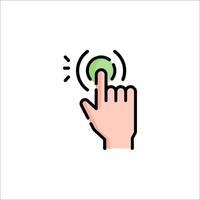 A hand pressing a button with a green button vector