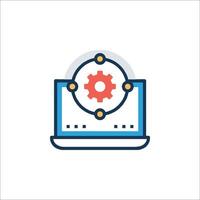 A laptop with gears on it and a clock icon vector