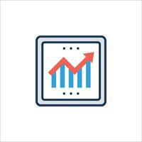 A tablet with a graph on it and a bar chart vector