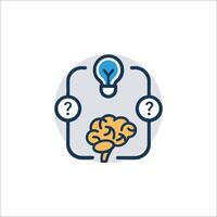A brain with a light bulb and question marks vector