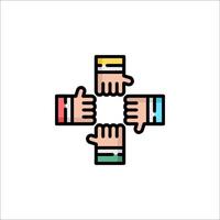 Four hands holding hands in a circle icon vector
