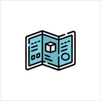 A blue and black icon of a book with a box on it vector