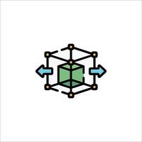 A green cube with a blue arrow pointing to it vector