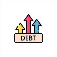 Debt icon with arrows and the word debt vector